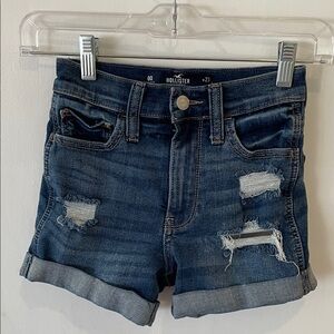 Hollister Women's/juniors Distressed Blue Jean Shorts